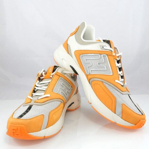 NIB$1350 FENDI FF-logo Textile Leather Runner Low-Top Chunky Sneakers 12, US 13